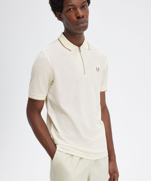 FRED PERRY（フレッドペリー）の「Crepe Pique Zip Neck Polo Shirt（ポロシャツ・メンズ・ブラック/ホワイト・M/L）」の12枚目の写真