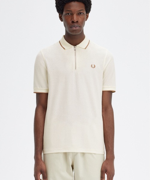 FRED PERRY（フレッドペリー）の「Crepe Pique Zip Neck Polo Shirt（ポロシャツ・メンズ・ブラック/ホワイト・M/L）」の14枚目の写真