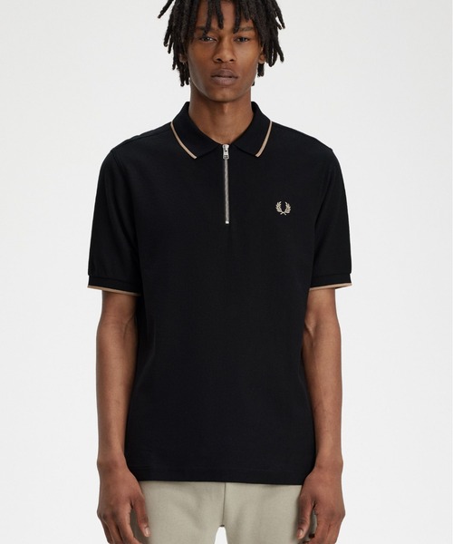 FRED PERRY（フレッドペリー）の「Crepe Pique Zip Neck Polo Shirt（ポロシャツ・メンズ・ブラック/ホワイト・M/L）」の8枚目の写真