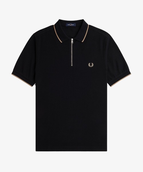 FRED PERRY（フレッドペリー）の「Crepe Pique Zip Neck Polo Shirt（ポロシャツ・メンズ・ブラック/ホワイト・M/L）」の10枚目の写真