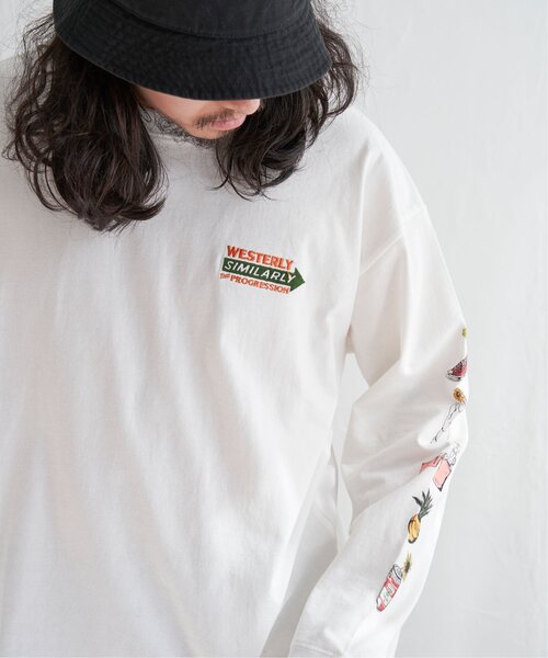 VENCEEXCHANGE(ヴァンスエクスチェンジ)の「袖フラワープリントロンT(Tシャツ/カットソー・メンズ・スカイブルー/ホワイト/チャコールグレー・L/M/LL)」の2枚目の写真