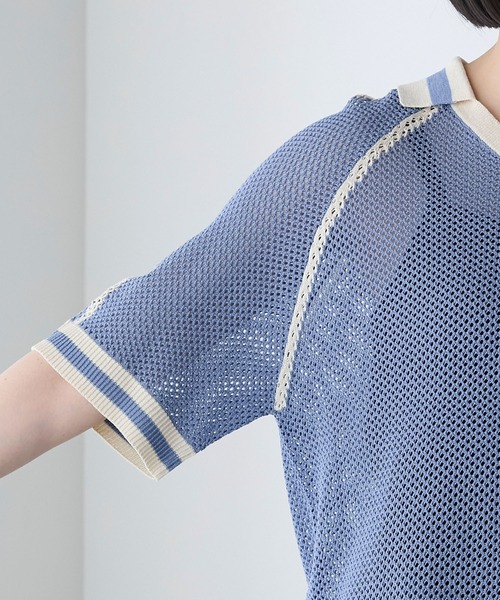 forksy.（フォルクシー）の「【forksy.】ワンポイントロゴメッシュニット半袖ポロシャツ（ポロシャツ・レディース・ブルー/オフホワイト/チャコール・FREE）」の10枚目の写真