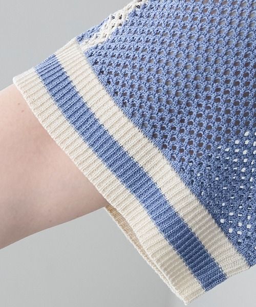 forksy.（フォルクシー）の「【forksy.】ワンポイントロゴメッシュニット半袖ポロシャツ（ポロシャツ・レディース・ブルー/オフホワイト/チャコール・FREE）」の11枚目の写真