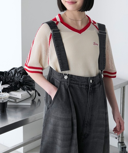 forksy.（フォルクシー）の「【forksy.】ワンポイントロゴメッシュニット半袖ポロシャツ（ポロシャツ・レディース・ブルー/オフホワイト/チャコール・FREE）」の20枚目の写真