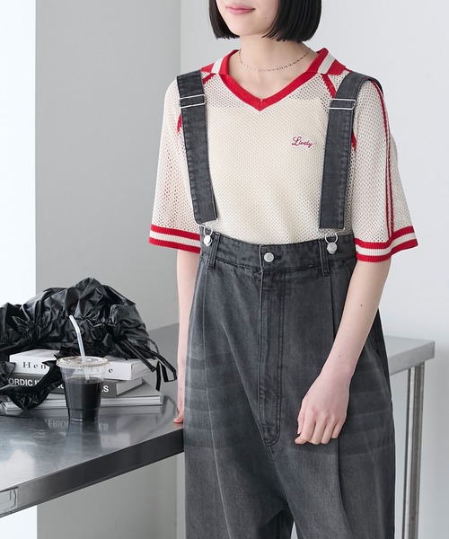 forksy.（フォルクシー）の「【forksy.】ワンポイントロゴメッシュニット半袖ポロシャツ（ポロシャツ・レディース・ブルー/オフホワイト/チャコール・FREE）」の21枚目の写真