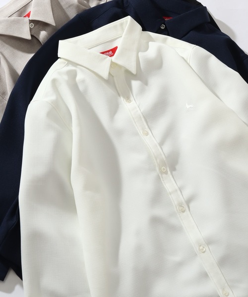 Healthknit(ヘルスニット)の「【Healthknit/ヘルスニット】COOL TOUCH ロングスリーブ レギュラーカラー ワンポイントシャツ(シャツ/ブラウス・メンズ・グレイッシュベージュ/ブラック/ネイビー/ホワイト・L/M/XL)」の1枚目の写真