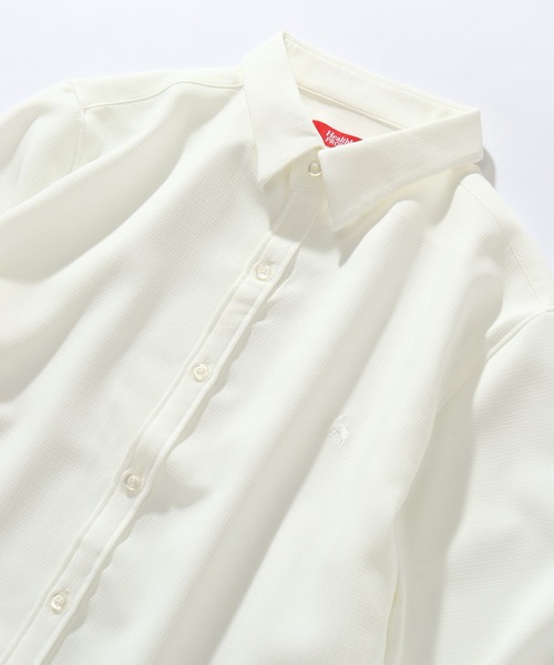 Healthknit(ヘルスニット)の「【Healthknit/ヘルスニット】COOL TOUCH ロングスリーブ レギュラーカラー ワンポイントシャツ(シャツ/ブラウス・メンズ・グレイッシュベージュ/ブラック/ネイビー/ホワイト・L/M/XL)」の7枚目の写真