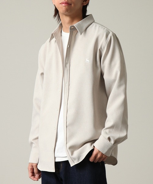 Healthknit(ヘルスニット)の「【Healthknit/ヘルスニット】COOL TOUCH ロングスリーブ レギュラーカラー ワンポイントシャツ(シャツ/ブラウス・メンズ・グレイッシュベージュ/ブラック/ネイビー/ホワイト・L/M/XL)」の14枚目の写真