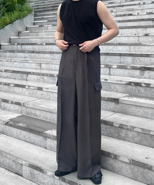 CALLNE】2Tuck Wide Straight Cargo Slacks / 2タックワイドストレート