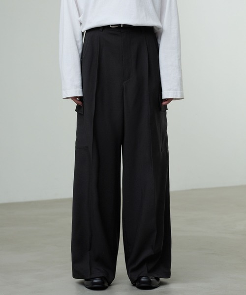 CALLNE】2Tuck Wide Straight Cargo Slacks / 2タックワイドストレート