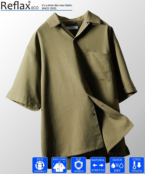 FREAK'S STORE(フリークスストア)の「Reflax/リフラクス オープンカラー ショートスリーブシャツ/リラックスフィット(シャツ/ブラウス・メンズ・オフホワイト/オリーブ/チャコールグレー/ブラック・LARGE/MEDIUM/SMALL)」の4枚目の写真