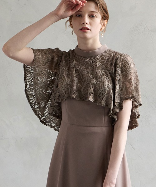 レースケープ風スリーブフィット&フレアパーティードレス 結婚式