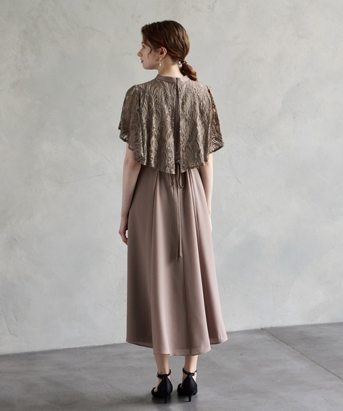 極美品 aimer エメ ケープ パーティードレス ワンピース 黒 結婚式 レースケープ風スリーブフィット&フレアパーティードレス 結婚式