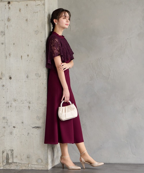 レースケープ風スリーブフィット&フレアパーティードレス 結婚式