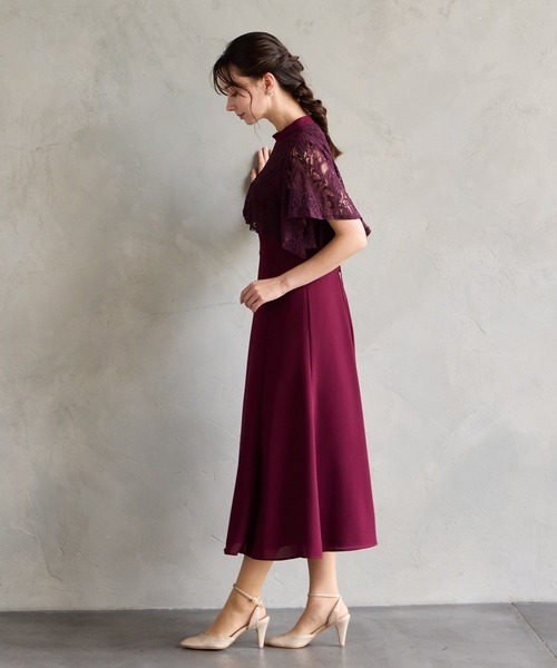 AIMER（エメ）の「レースケープ風スリーブフィット&フレアパーティードレス　結婚式　お呼ばれ　ドレス　20代 30代（ワンピース・レディース・カーキ/ワイン/グレイッシュブルー/スモーキーグリーン系/ブラック/モカ・MEDIUM/LARGE）」の7枚目の写真