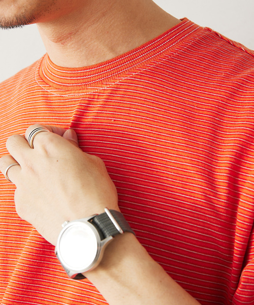 Yonetomi（ヨネトミ）の「【米富繊維 / Yonetomi】別注 ガーメントダイ BORDER Tシャツ（Tシャツ/カットソー・メンズ・ブラック/ネイビー/オレンジ/タン・X-LARGE/MEDIUM/LARGE）」の4枚目の写真