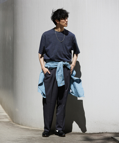 Yonetomi（ヨネトミ）の「【米富繊維 / Yonetomi】別注 ガーメントダイ BORDER Tシャツ（Tシャツ/カットソー・メンズ・ブラック/ネイビー/オレンジ/タン・X-LARGE/MEDIUM/LARGE）」の5枚目の写真