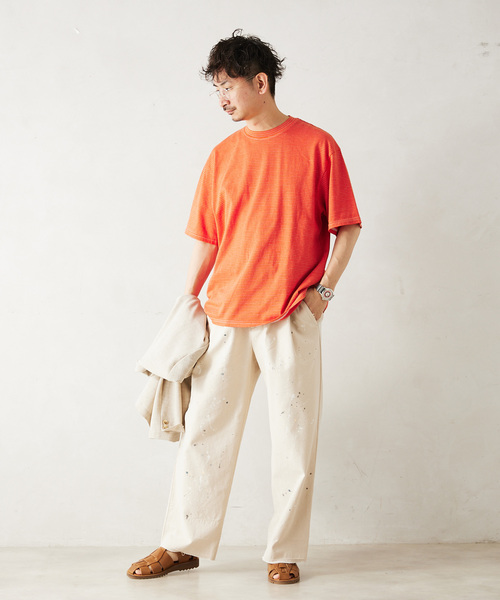 Yonetomi（ヨネトミ）の「【米富繊維 / Yonetomi】別注 ガーメントダイ BORDER Tシャツ（Tシャツ/カットソー・メンズ・ブラック/ネイビー/オレンジ/タン・X-LARGE/MEDIUM/LARGE）」の6枚目の写真