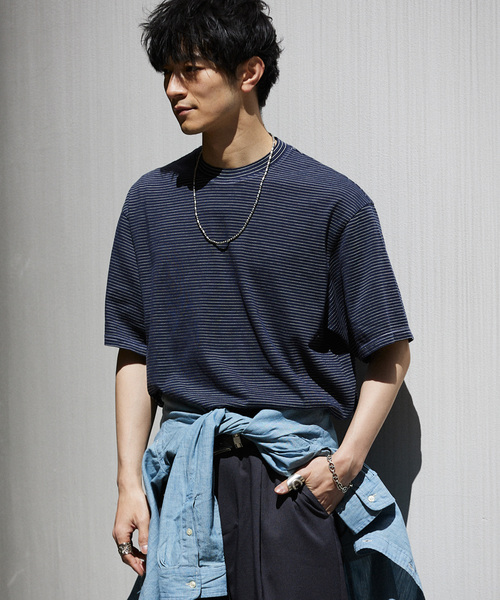 Yonetomi（ヨネトミ）の「【米富繊維 / Yonetomi】別注 ガーメントダイ BORDER Tシャツ（Tシャツ/カットソー・メンズ・ブラック/ネイビー/オレンジ/タン・X-LARGE/MEDIUM/LARGE）」の12枚目の写真