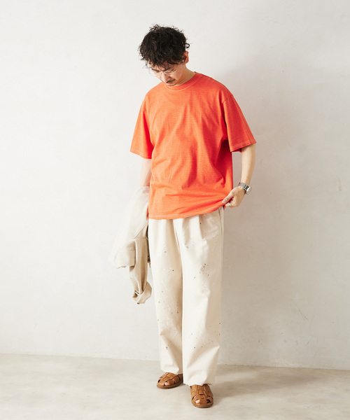 Yonetomi（ヨネトミ）の「【米富繊維 / Yonetomi】別注 ガーメントダイ BORDER Tシャツ（Tシャツ/カットソー・メンズ・ブラック/ネイビー/オレンジ/タン・X-LARGE/MEDIUM/LARGE）」の20枚目の写真