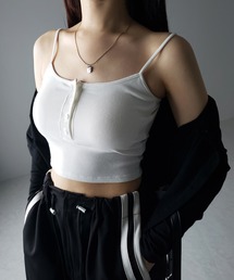 me+em select | 【 カップ付き 】フロントボタンヘンリーネックショートリブキャミソール ／ front button henry neck short rib camisole(キャミソール)