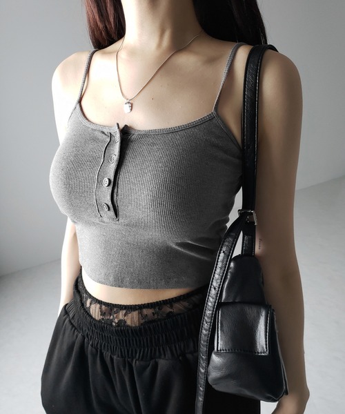 me+em select(ミームセレクト)の「【 カップ付き 】フロントボタンヘンリーネックショートリブキャミソール / front button henry neck short rib camisole(キャミソール・レディース・ブラック/ホワイト/グレー・FREE)」の18枚目の写真