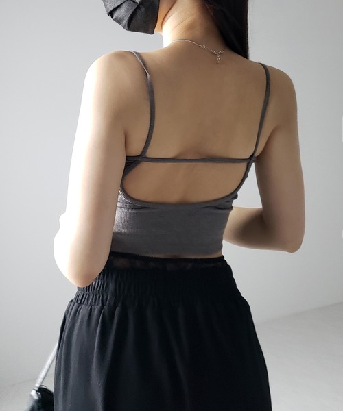 me+em select(ミームセレクト)の「【 カップ付き 】フロントボタンヘンリーネックショートリブキャミソール / front button henry neck short rib camisole(キャミソール・レディース・ブラック/ホワイト/グレー・FREE)」の20枚目の写真