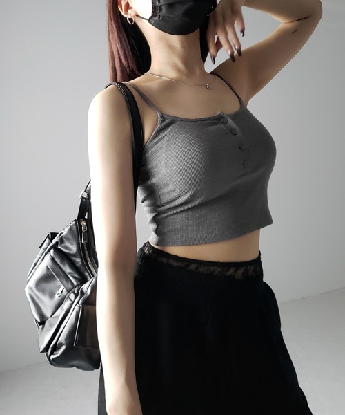 me+em select(ミームセレクト)の「【 カップ付き 】フロントボタンヘンリーネックショートリブキャミソール / front button henry neck short rib camisole(キャミソール・レディース・ブラック/ホワイト/グレー・FREE)」の21枚目の写真