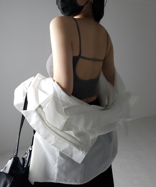 me+em select(ミームセレクト)の「【 カップ付き 】フロントボタンヘンリーネックショートリブキャミソール / front button henry neck short rib camisole(キャミソール・レディース・ブラック/ホワイト/グレー・FREE)」の14枚目の写真