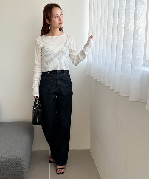 DISCOAT（ディスコート）の「ラメニットキャミ（キャミソール・レディース・オフホワイト/ブラック/ホワイト×ブラック・FREE）」の10枚目の写真