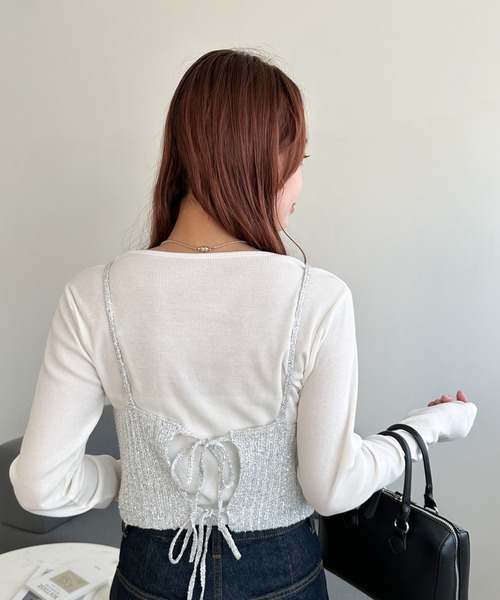 DISCOAT（ディスコート）の「ラメニットキャミ（キャミソール・レディース・オフホワイト/ブラック/ホワイト×ブラック・FREE）」の8枚目の写真