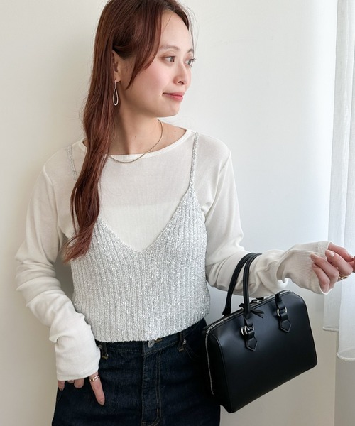 DISCOAT（ディスコート）の「ラメニットキャミ（キャミソール・レディース・オフホワイト/ブラック/ホワイト×ブラック・FREE）」の4枚目の写真