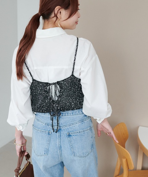 DISCOAT（ディスコート）の「ラメニットキャミ（キャミソール・レディース・オフホワイト/ブラック/ホワイト×ブラック・FREE）」の21枚目の写真