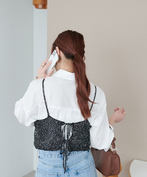 DISCOAT（ディスコート）の「ラメニットキャミ（キャミソール・レディース・オフホワイト/ブラック/ホワイト×ブラック・FREE）」の22枚目の写真