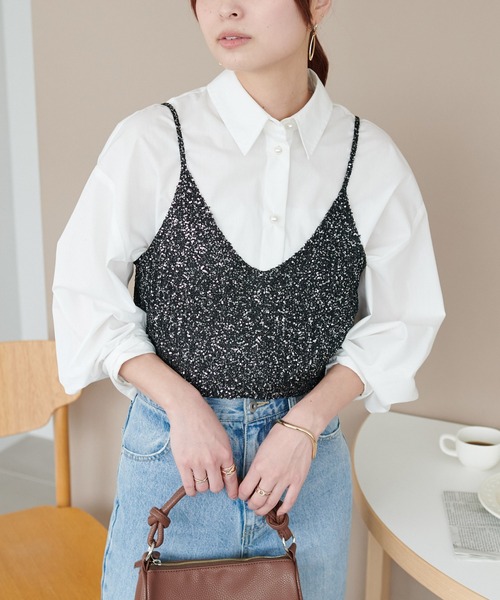 DISCOAT（ディスコート）の「ラメニットキャミ（キャミソール・レディース・オフホワイト/ブラック/ホワイト×ブラック・FREE）」の19枚目の写真