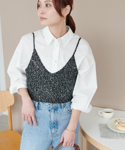 DISCOAT（ディスコート）の「ラメニットキャミ（キャミソール・レディース・オフホワイト/ブラック/ホワイト×ブラック・FREE）」の17枚目の写真