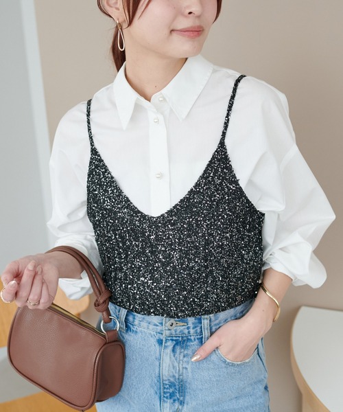 DISCOAT（ディスコート）の「ラメニットキャミ（キャミソール・レディース・オフホワイト/ブラック/ホワイト×ブラック・FREE）」の16枚目の写真