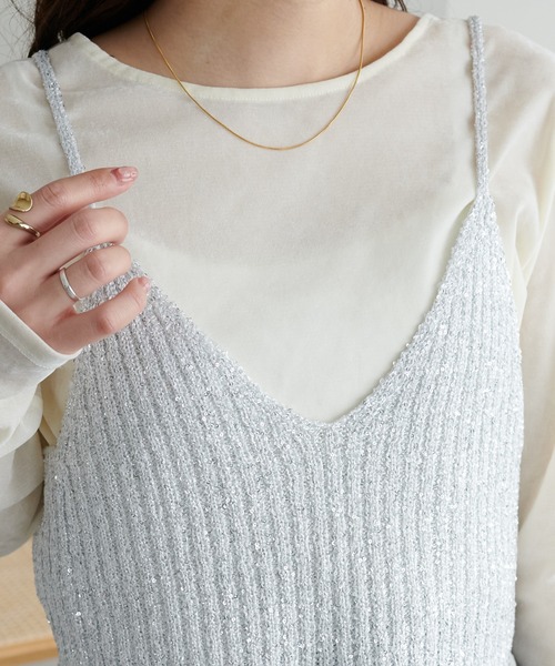 DISCOAT（ディスコート）の「ラメニットキャミ（キャミソール・レディース・オフホワイト/ブラック/ホワイト×ブラック・FREE）」の12枚目の写真