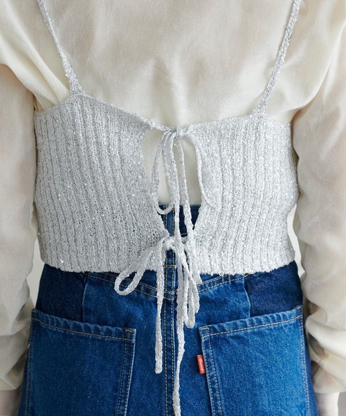 DISCOAT（ディスコート）の「ラメニットキャミ（キャミソール・レディース・オフホワイト/ブラック/ホワイト×ブラック・FREE）」の14枚目の写真