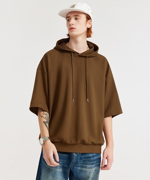 Ressaca(レサーカ)の「オーバーサイズ ワッフルフード付きTシャツ プルオーバーパーカー(パーカー・メンズ・ブラック/ブラウン/ホワイト・M/L/XL)」の3枚目の写真