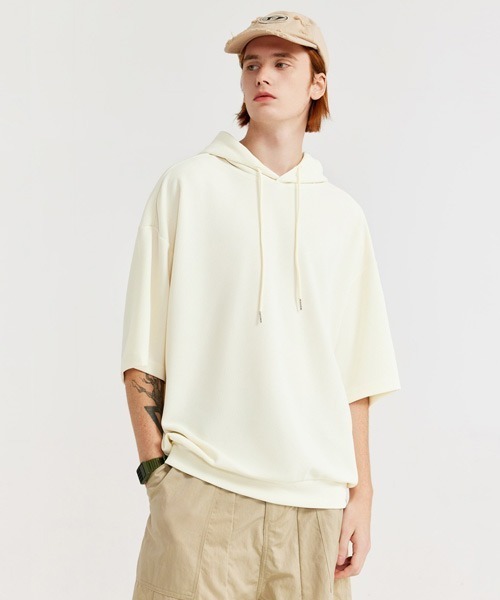 Ressaca(レサーカ)の「オーバーサイズ ワッフルフード付きTシャツ プルオーバーパーカー(パーカー・メンズ・ブラック/ブラウン/ホワイト・M/L/XL)」の1枚目の写真
