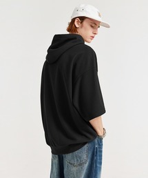 オーバーサイズ ワッフルフード付きTシャツ プルオーバーパーカー
