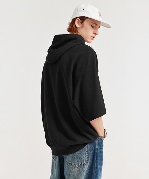 Ressaca(レサーカ)の「オーバーサイズ ワッフルフード付きTシャツ プルオーバーパーカー(パーカー・メンズ・ブラック/ブラウン/ホワイト・M/L/XL)」の2枚目の写真