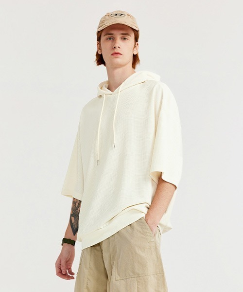 Ressaca(レサーカ)の「オーバーサイズ ワッフルフード付きTシャツ プルオーバーパーカー(パーカー・メンズ・ブラック/ブラウン/ホワイト・M/L/XL)」の14枚目の写真