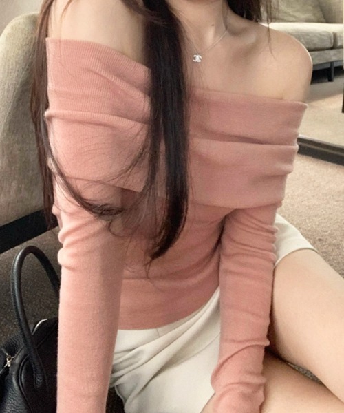 VIBGYOR（ヴィブジョー）の「【EIZZ/アイズ】サマーリブ オフショルダー トップス（Tシャツ/カットソー・レディース・ベージュ/ピンク/ブラック/グレー・MEDIUM/LARGE）」の12枚目の写真