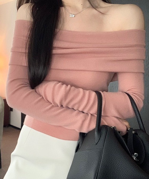 VIBGYOR（ヴィブジョー）の「【EIZZ/アイズ】サマーリブ オフショルダー トップス（Tシャツ/カットソー・レディース・ベージュ/ピンク/ブラック/グレー・MEDIUM/LARGE）」の16枚目の写真