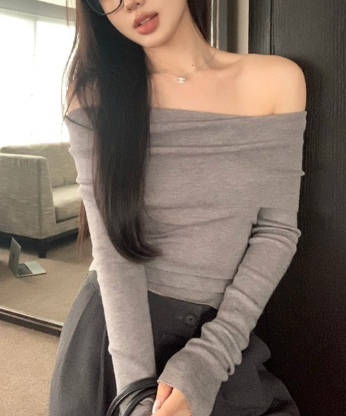 VIBGYOR（ヴィブジョー）の「【EIZZ/アイズ】サマーリブ オフショルダー トップス（Tシャツ/カットソー・レディース・ベージュ/ピンク/ブラック/グレー・MEDIUM/LARGE）」の19枚目の写真