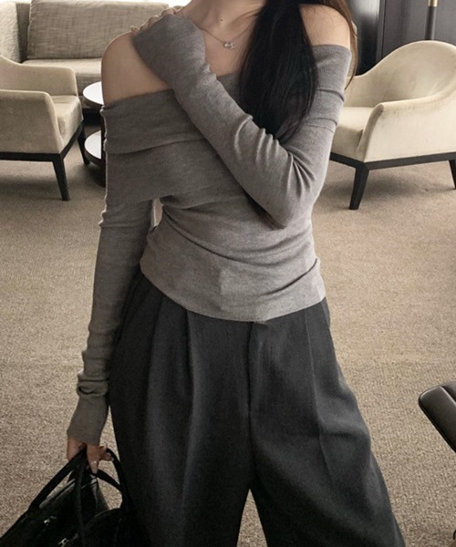 VIBGYOR（ヴィブジョー）の「【EIZZ/アイズ】サマーリブ オフショルダー トップス（Tシャツ/カットソー・レディース・ベージュ/ピンク/ブラック/グレー・MEDIUM/LARGE）」の21枚目の写真