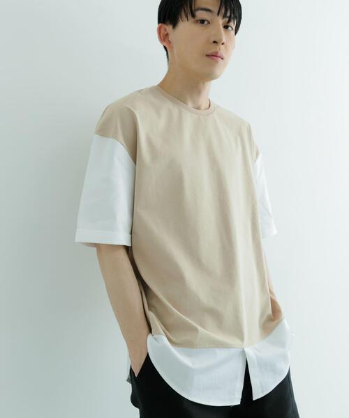 ITEMS URBANRESEARCH(アイテムズ アーバンリサーチ)の「接触冷感TC天竺 布帛キリカエTシャツ(Tシャツ/カットソー・メンズ・ブラック/グレー系その他/ベージュ/チャコールグレー・LARGE/MEDIUM)」の4枚目の写真