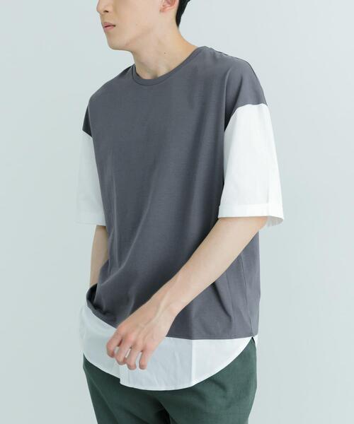 ITEMS URBANRESEARCH(アイテムズ アーバンリサーチ)の「接触冷感TC天竺 布帛キリカエTシャツ(Tシャツ/カットソー・メンズ・ブラック/グレー系その他/ベージュ/チャコールグレー・LARGE/MEDIUM)」の3枚目の写真